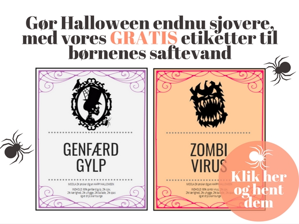 Gør Halloween ndnu sjovere, med vores gratis etiketter til børnens saftevand - klik her og hent
