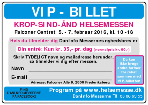 Din VIP billet til KROP SIND ÅND MESSEN I KBH